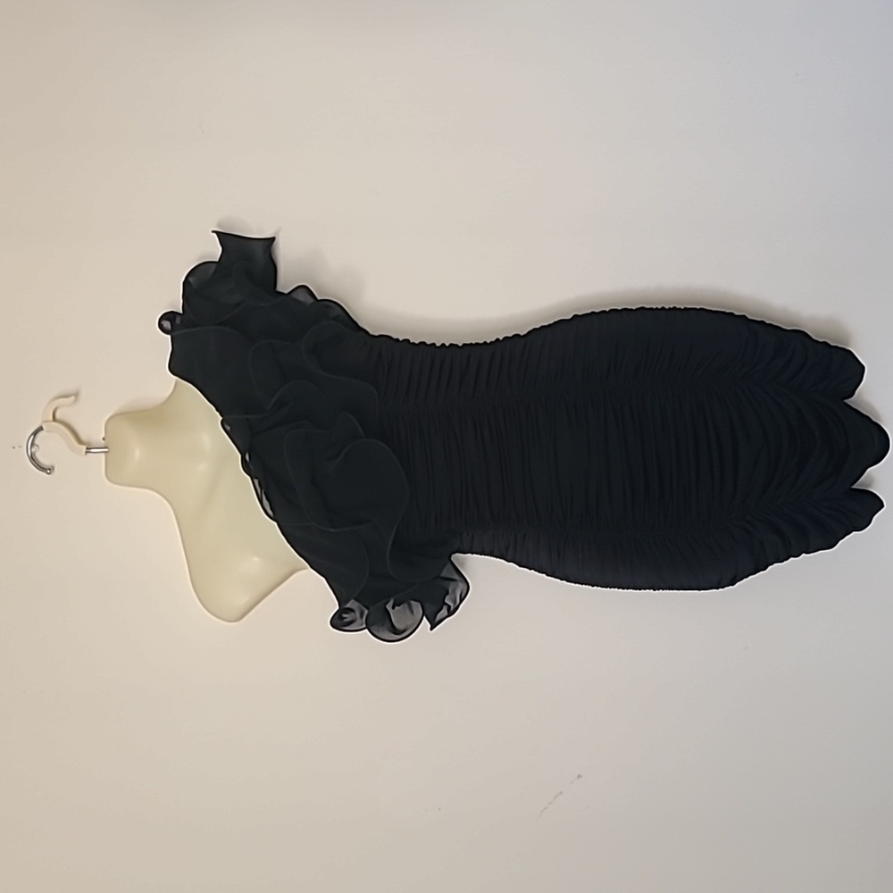 FREDERICKS OF HOLLYWOOD BOMBSHELL SEXY BLACK RUFFLED Mini DRESS Size XS